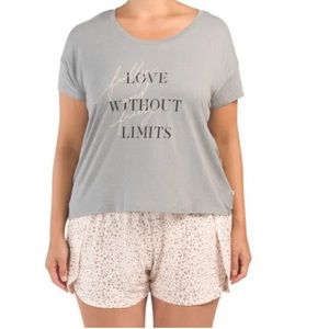 Danskin 1X Plus Size Pajama Set Love Without Limits Tee & Shorts